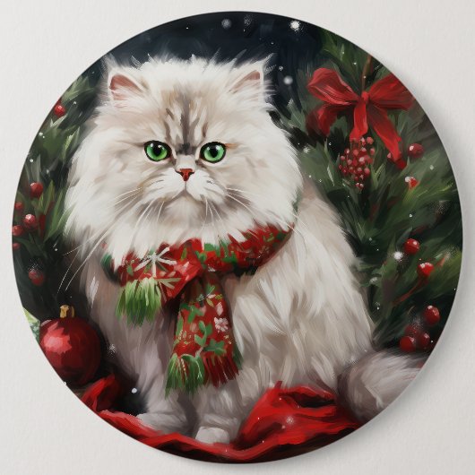 Perzische Kat in Sneeuw Kerstmis Ronde Button 6,0 Cm (Voorkant)