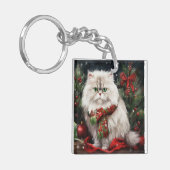Perzische Kat in Sneeuw Kerstmis Sleutelhanger (Voorkant Links)