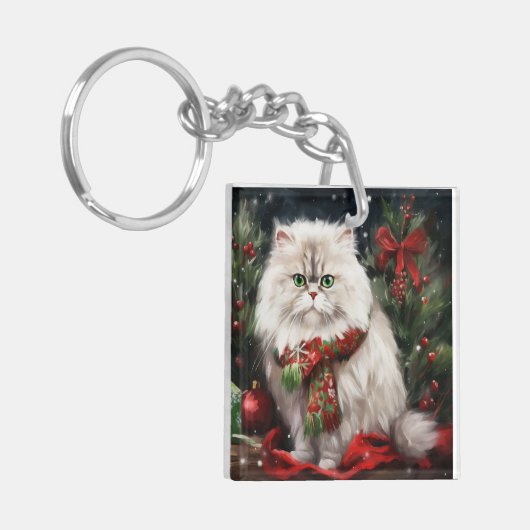 Perzische Kat in Sneeuw Kerstmis Sleutelhanger (Voorkant Links)
