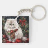 Perzische Kat in Sneeuw Kerstmis Sleutelhanger (Achterkant)