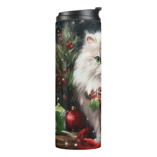 Perzische Kat in Sneeuw Kerstmis Thermosbeker (Gedraaid links)