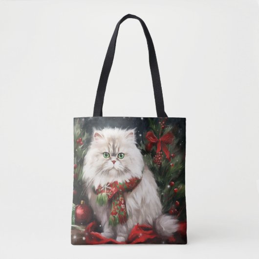 Perzische Kat in Sneeuw Kerstmis Tote Bag (Voorkant)