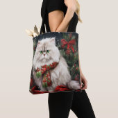 Perzische Kat in Sneeuw Kerstmis Tote Bag (Dichtbij)