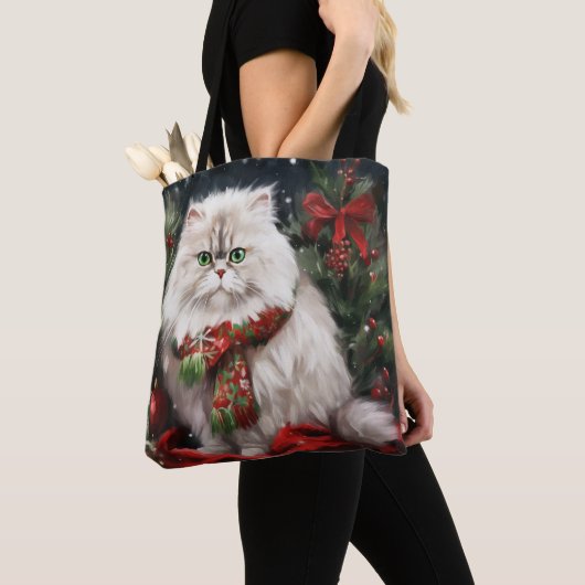 Perzische Kat in Sneeuw Kerstmis Tote Bag (Dichtbij)