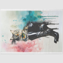 Perzische kat in zwart laars decoupage tissuepapier