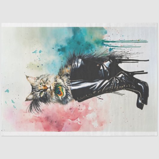 Perzische kat in zwart laars decoupage tissuepapier (Voorkant)