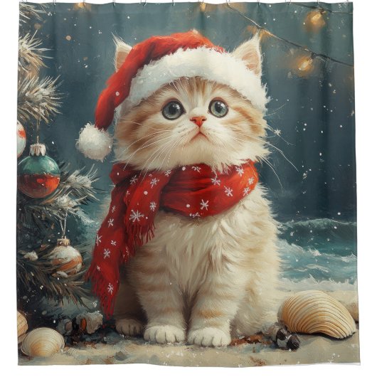 Perzische Kat Kerst  Strand Douchegordijn (Voorkant)