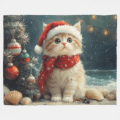 Perzische Kat Kerst  Strand Fleece Deken (Voorkant (Horizontaal))