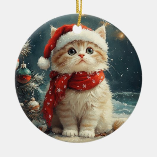 Perzische Kat Kerst  Strand Keramisch Ornament (Voorkant)