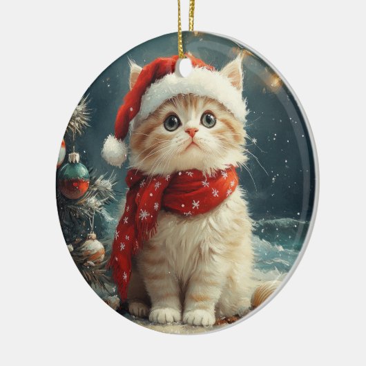 Perzische Kat Kerst Strand Keramisch Ornament (Links)