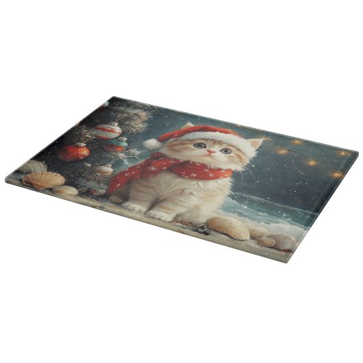 Perzische Kat Kerst  Strand Snijplank (Hoek)