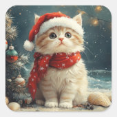 Perzische Kat Kerst Strand Vierkante Sticker (Voorkant)