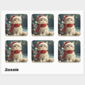 Perzische Kat Kerst Strand Vierkante Sticker (Vel)