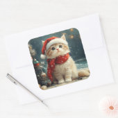 Perzische Kat Kerst Strand Vierkante Sticker (Envelop)