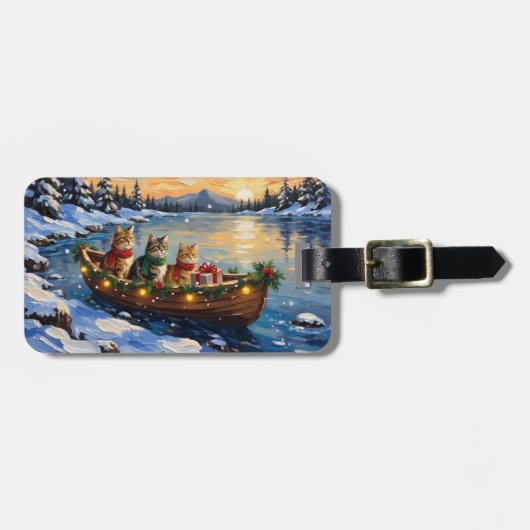 Perzische Kat Kerstboot Vakantie Bagagelabel (Voorkant horizontaal)