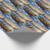 Perzische Kat Kerstboot Vakantie Cadeaupapier (Hoek)