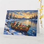 Perzische Kat Kerstboot Vakantie Kaart (Gele Bloem)