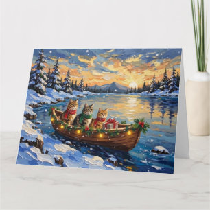 Perzische Kat Kerstboot Vakantie Kaart