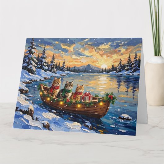 Perzische Kat Kerstboot Vakantie Kaart (Voorkant)