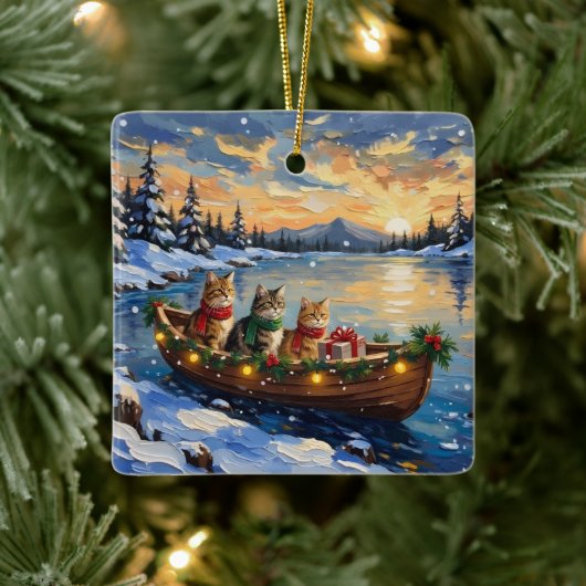 Perzische Kat Kerstboot Vakantie Keramisch Ornament (Boom)