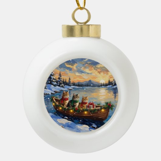 Perzische Kat Kerstboot Vakantie Keramische Bal Ornament (Voorkant)