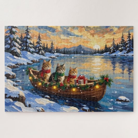 Perzische Kat Kerstboot Vakantie Legpuzzel (Horizontaal)