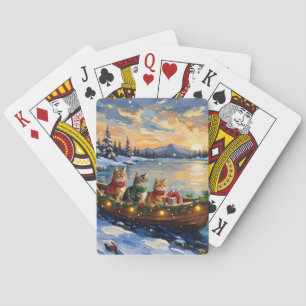 Perzische Kat Kerstboot Vakantie Pokerkaarten