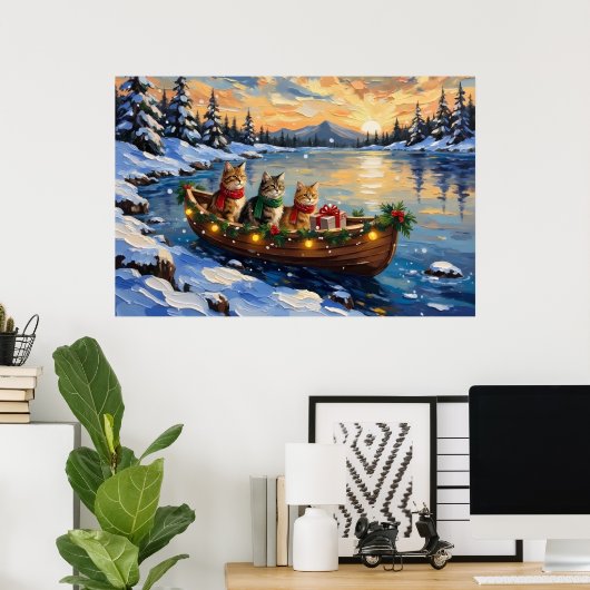 Perzische Kat Kerstboot Vakantie Poster (Thuiskantoor)