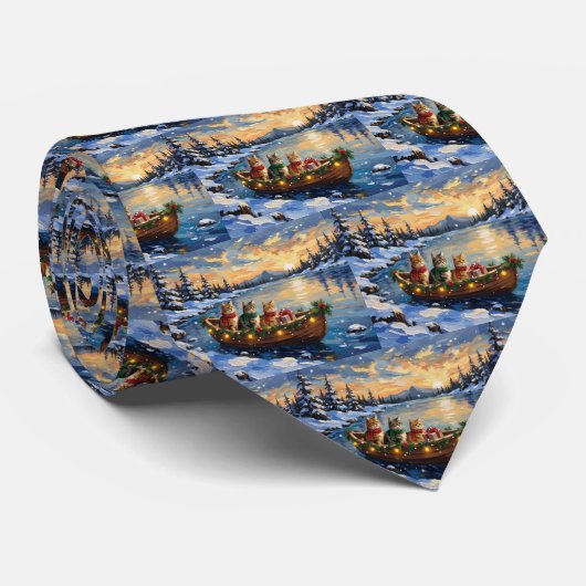 Perzische Kat Kerstboot Vakantie Stropdas (Opgerold)