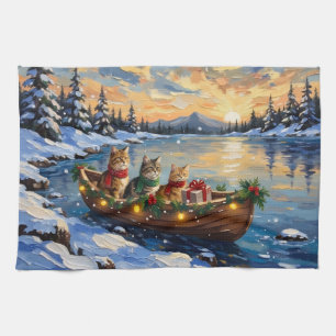 Perzische Kat Kerstboot Vakantie Theedoek