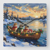 Perzische Kat Kerstboot Vakantie Vierkante Klok (Voorkant)