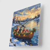 Perzische Kat Kerstboot Vakantie Vierkante Klok (Hoek)