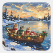 Perzische Kat Kerstboot Vakantie Vierkante Sticker (Voorkant)