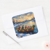 Perzische Kat Kerstboot Vakantie Vierkante Sticker (Envelop)