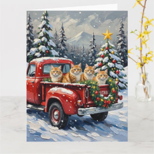 Perzische Kat Kerstmis Rode Truck Vakantie Kaart