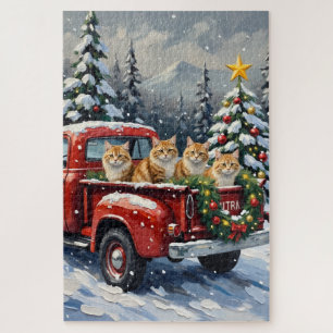Perzische Kat Kerstmis Rode Truck Vakantie Legpuzzel