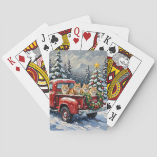 Perzische Kat Kerstmis Rode Truck Vakantie Pokerkaarten