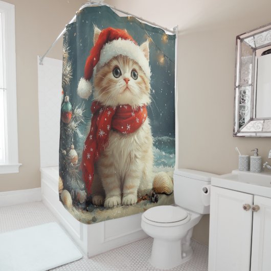 Perzische Kat Kerstmis Vintage Strand Douchegordijn (In situ)