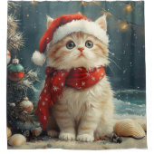 Perzische Kat Kerstmis Vintage Strand Douchegordijn (Voorkant)