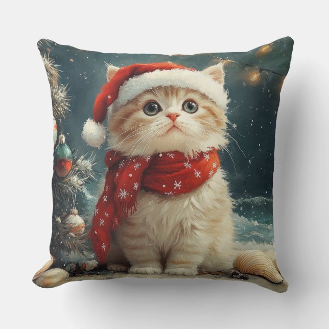 Perzische Kat  Kerstmis Vintage Strand Kussen (Voorkant)