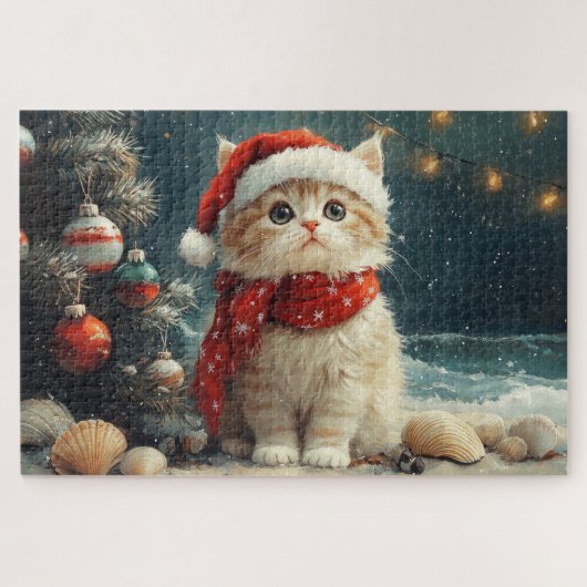 Perzische Kat Kerstmis Vintage Strand Legpuzzel (Horizontaal)