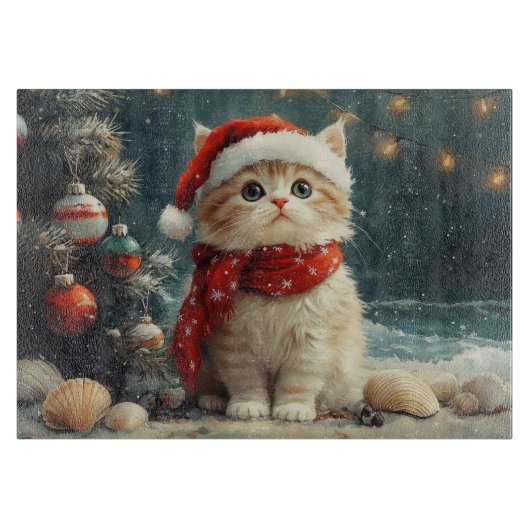 Perzische Kat Kerstmis Vintage Strand Snijplank (Voorkant)