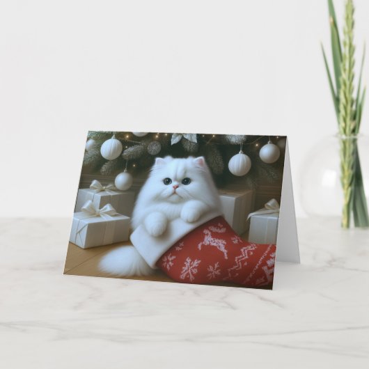 Perzische Kat Kerstsok Kaart (Voorkant)