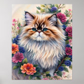 Perzische kat Kleurrijke Bloemenkunst Poster (Voorkant)