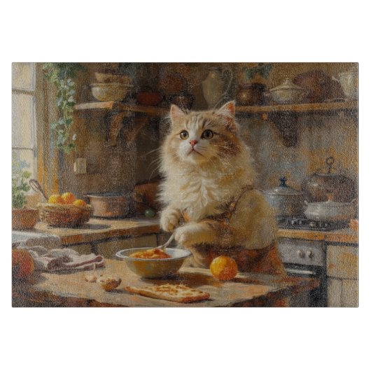 Perzische Kat Kookt in Keuken Snijplank (Voorkant)