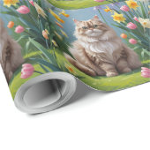 Perzische kat lente bloemen schilderen cadeaupapier (Rol Hoek)