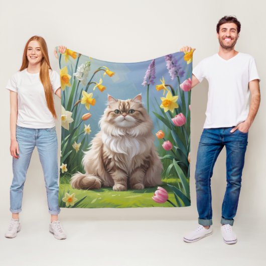 Perzische kat lente bloemen schilderen fleece deken (In situ)