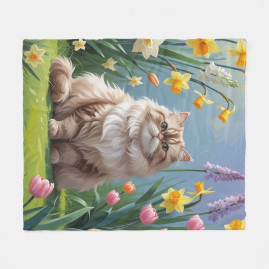 Perzische kat lente bloemen schilderen fleece deken (Voorkant (Horizontaal))