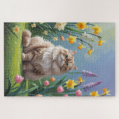 Perzische kat lente bloemen schilderen legpuzzel (Horizontaal)
