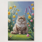 Perzische kat lente bloemen schilderen legpuzzel (Verticaal)